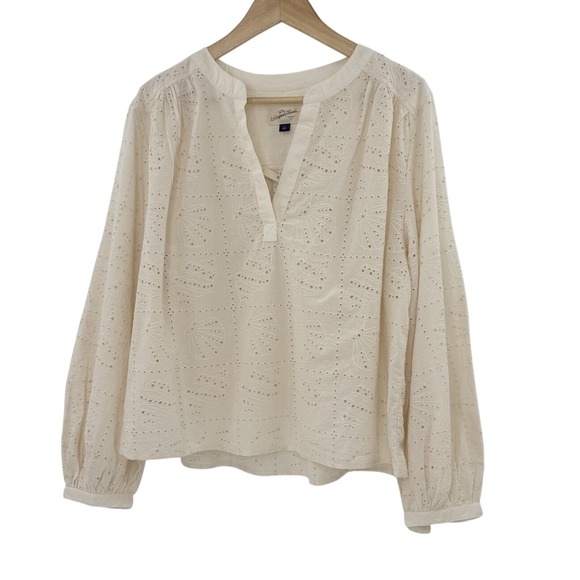 Universal Thread Tops - NWT Universal Thread Ivory Balloon Sleeve Eyelet Popover Blouse Sz M Boho Preppy